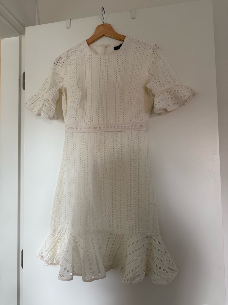 Banana Republic Petite 2p Eyelet Fit And Flare Ivory Dress Nwot
